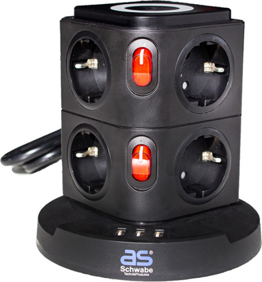 Schwabe QI-Wireless Ladestation 8-fach Steckdosenturm mit USB-A in Schwarz - Bild 2