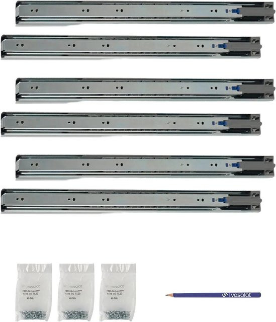 vasalat Kugelauszug Softclose Vollauszug mit Dämpfung, Farbe: Silber, 3 Paar - Bild 1
