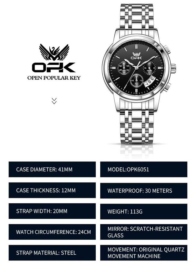 OPK Armbanduhr Chronograph, Quarz, Leder, Schwarz, Herren - Bild 6