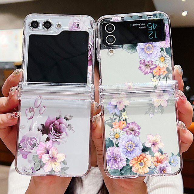 Samsung Galaxy Z Flip Hartschalen-Handyhülle mit Blumenmuster in Transparent - Bild 1