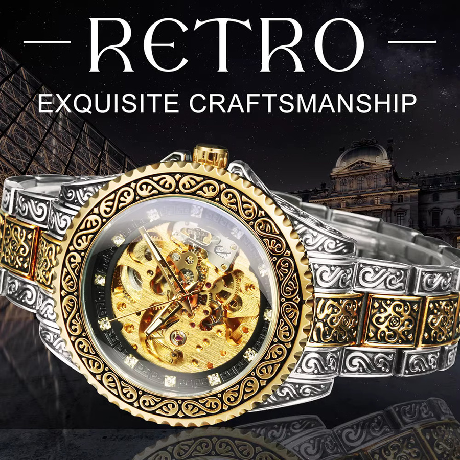 WINNER Armbanduhr Automatik, Edelstahl, Gold, Herren - Bild 3