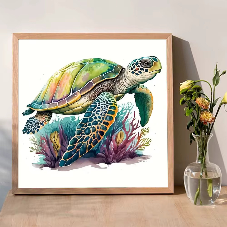 Evershine Diamantstickerei Schildkröte DIY Mosaik-Malerei für Anfänger, Wanddeko, Mehrfarbig, Durchmesser: 20 cm - Bild 3