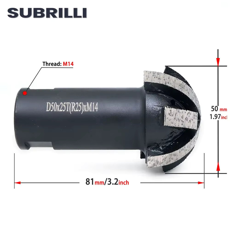 SUBRILLI Diamant-Schleifscheibe mit segmentiertem Kugelkopf und M14 Gewinde für Stein, Granit, Quarz und Beton, Durchmesser: 50 mm - Bild 2