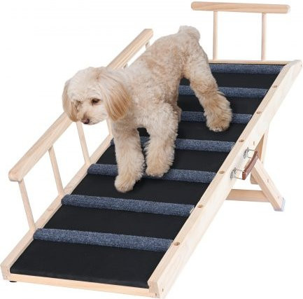 VEVOR Hunderampe aus Kiefernholz in Braun, verstellbare Hundetreppe mit Gummioberfläche für kleine und große Hunde, Länge: 120 cm, Höhe: 35 cm bis 70 cm