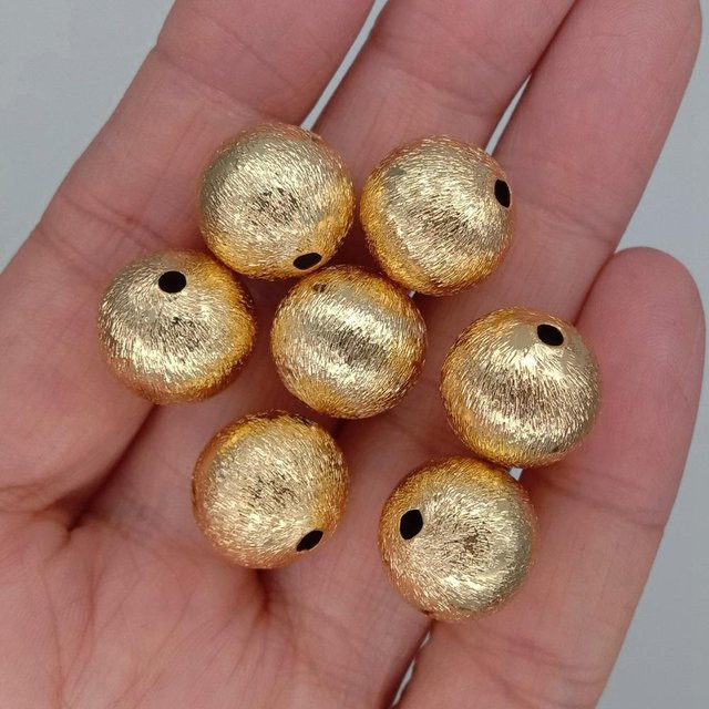 DIY-Perlen, rund, 14 mm, vergoldet, matte Oberfläche, Gold, Unisex - Bild 1