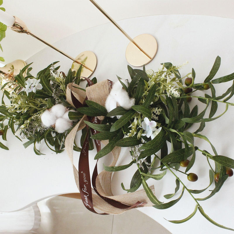 Tooarts Künstliche Olivenzweige und Baumwollkranz in Beige und Grün als Dekorative Blumen für Hochzeit und Landhaus-Stil - Bild 5