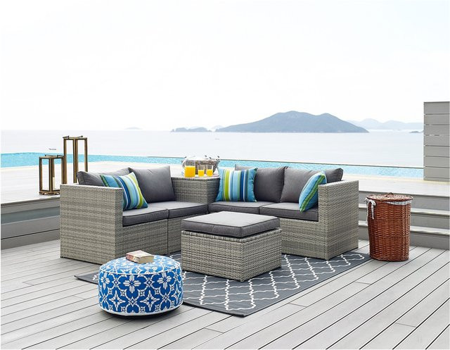 HTI-Line Terrassenmöbel Venedig Polyrattan L-Form in Grau inklusive Sitzkissen und Rückenkissen - Bild 1