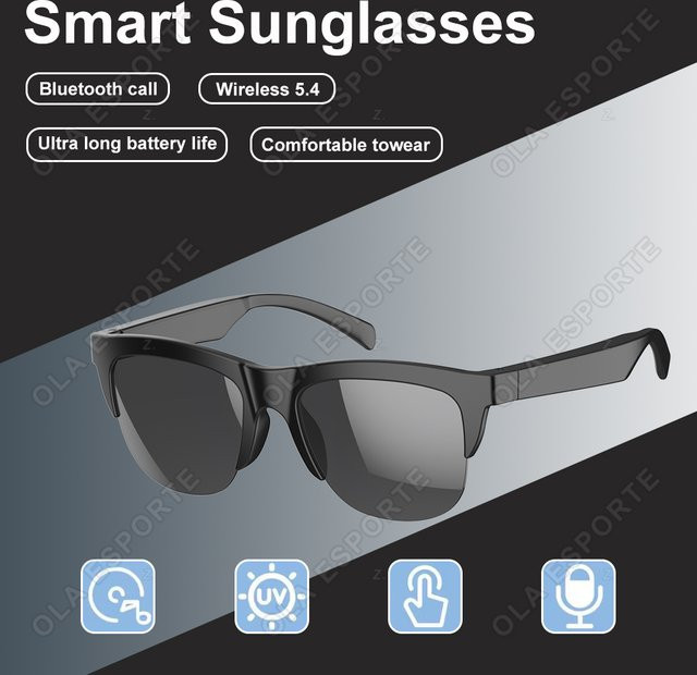 Ola Esporte Smart-Brille V5.3 in Schwarz mit Bluetooth-Anruffunktion und Musikplayer als UV-Schutz Sonnenbrille für Sport und Outdoor - Bild 1