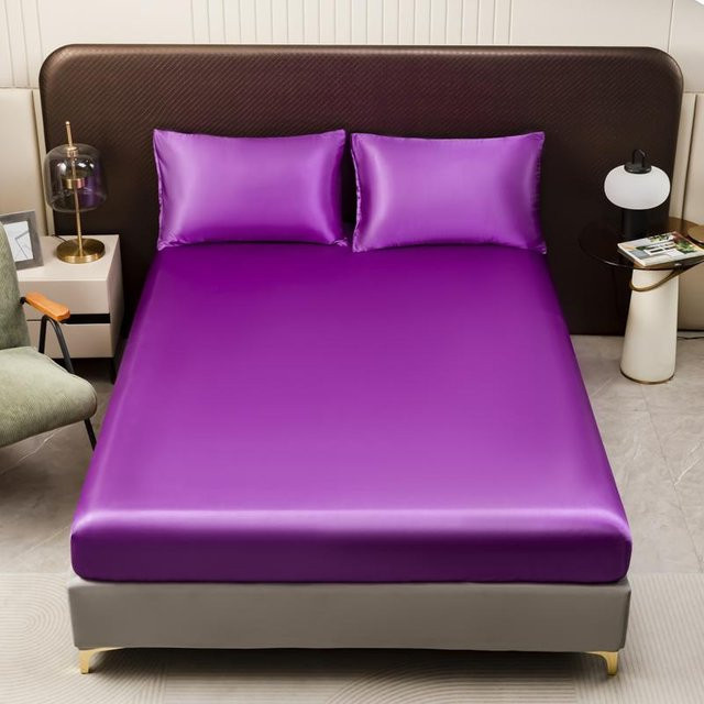 Warmth Home Satin-Bettwäschegarnitur in Violett mit Spannbettlaken und Kissenbezügen, B/T/H: 80 x 200 cm - Bild 1