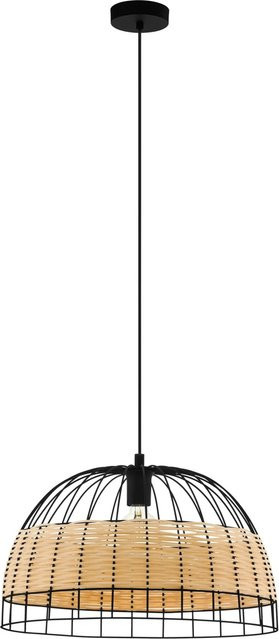Eglo Pendelleuchte Anwick 1-flammig in Schwarz und Natur mit Rattan-Elementen, Durchmesser: 50 cm - Bild 1