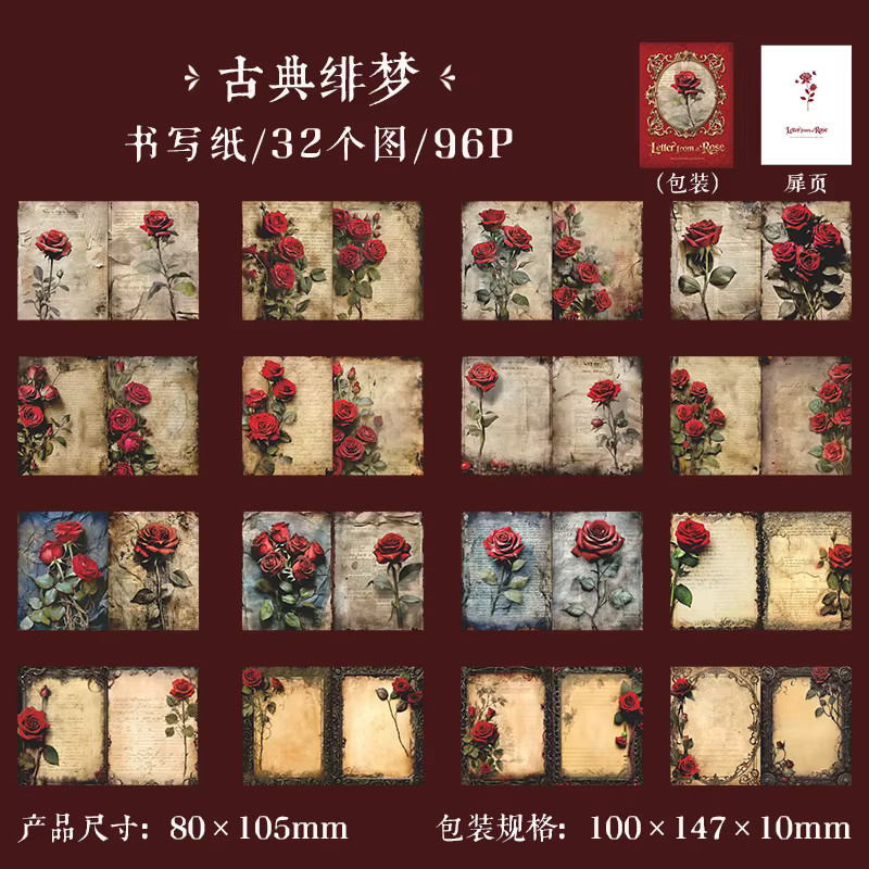 Vintage Scrapbook Collage Papier mit Rosenmotiv in Blau und Multicolour, 4 Designs - Bild 4