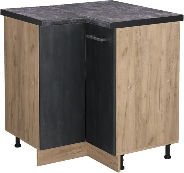Vicco Eckunterschrank R-Line Schwarz Beton Goldkraft Eiche Anthrazit B/T/H: 76 x 41,44 x 75,6 cm - Bild 1