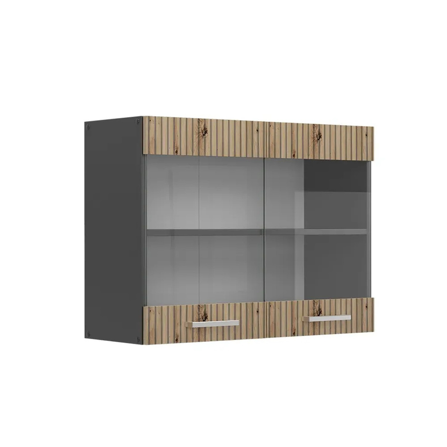 Vicco R-Line Küchen-Glashängeschrank mit Glastüren in Artisan-Eiche und Anthrazit, B: 80 cm, H: 60 cm, T: 31 cm - Bild 2
