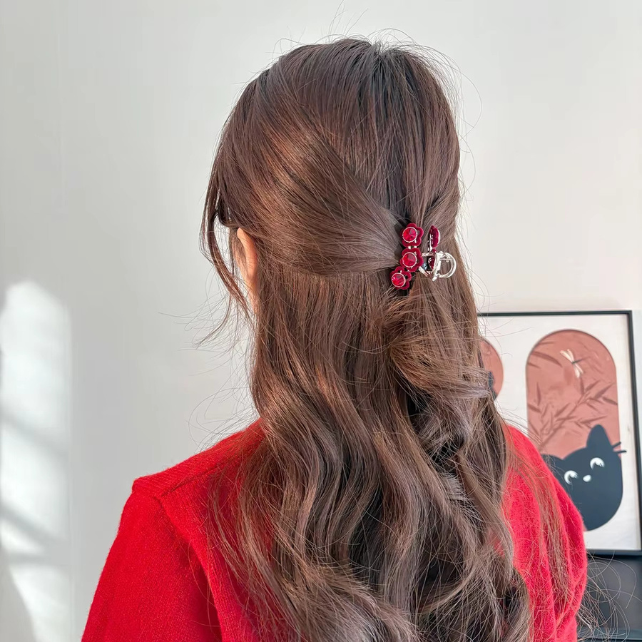 HIYAYZ Haar Clip, Weinrot, Kristall Samt Blume, Damen - Bild 2