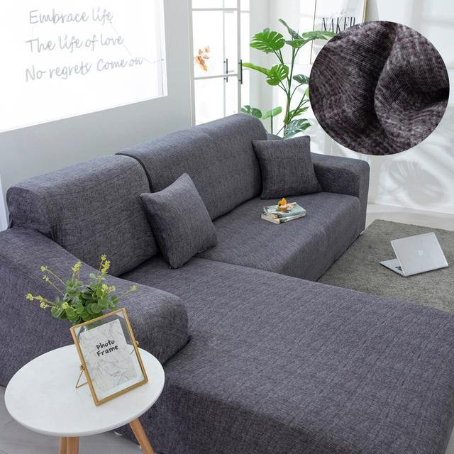 S-EMIGA Elastischer Stretch-Sofabezug für Ecksofas in Grau, L-förmig, Staubschutz für dein Wohnzimmer - Bild 1