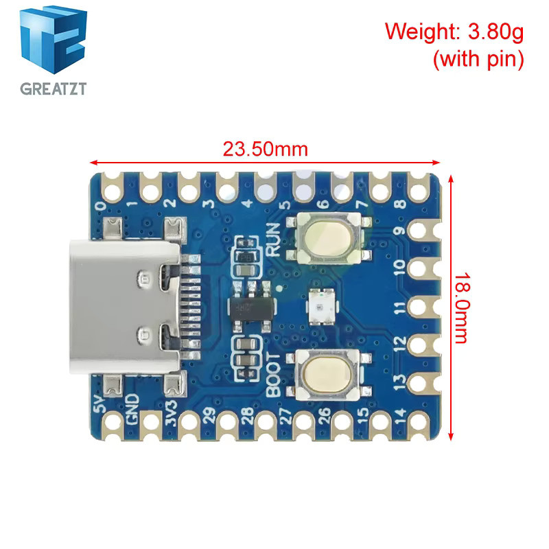 RP2350-Zero Mini-Entwicklungsboard basierend auf Raspberry Pi RP2350A mit Dual-Core, 520KB RAM, 4MB Flash und USB-C in Blau - Bild 2