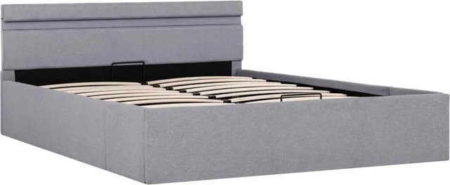 vidaXL Stauraumbett mit Hydraulik, LED-Beleuchtung und USB-Anschluss, Hellgrau Stoff, B/T: 140 x 200 cm - Bild 1
