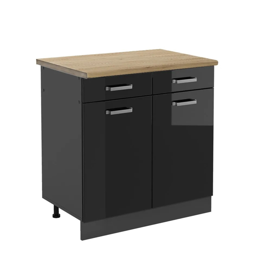Vicco Küchenunterschrank R-Line in Schwarz Hochglanz und Anthrazit mit Eiche-Optik, B/T/H: 80 x 60 x 81,6 cm - Bild 2