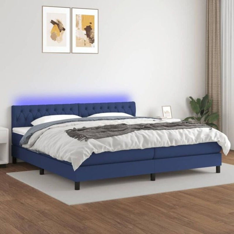 Vidaxl Boxspringbett mit Matratze in Blau und Weiß aus Stoff, B/T/H: 200 x 200 x 100 cm - Bild 1