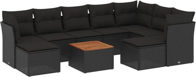 vidaXL 10-tlg. Garten-Sofagarnitur in L-Form aus Polyrattan und pulverbeschichtetem Stahl mit Kissen in Schwarz - Bild 1