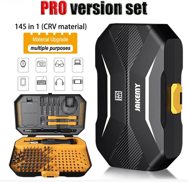 JM-8183 145-in-1 Präzisions-Schraubendreher-Set in Schwarz mit magnetischen CR-V-Bits für iPhone, PC und professionelle Reparaturen - Bild 1