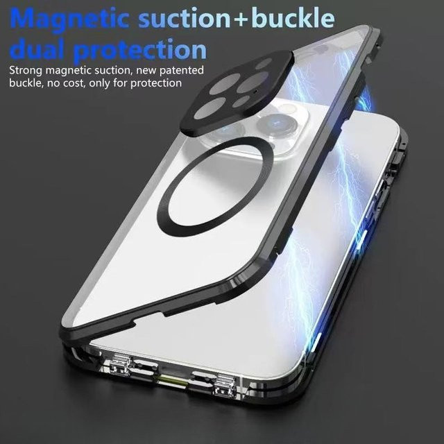 VYOPBC MagSafe iPhone Hülle mit 360 Grad Vollschutz, Metall-Magnetgehäuse und doppelseitigem Glas-Schnappverschluss, Farbe: Lila - Bild 1
