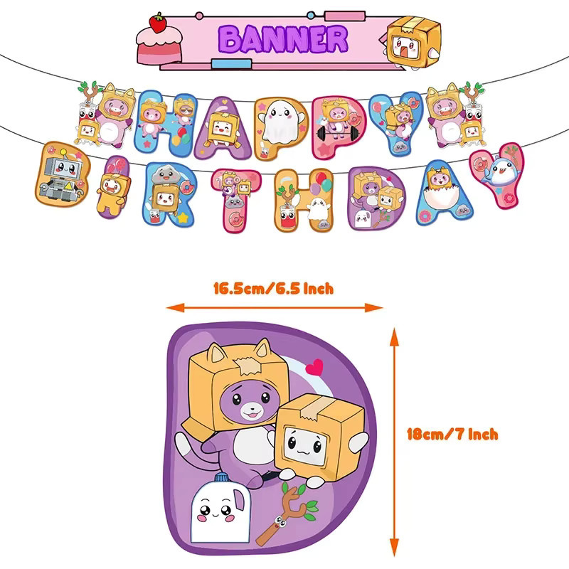 Potdemiel Lankybox Geburtstagsparty Dekorationsset mit Banner, Ballons und Tortendekoration in Mehrfarbig für Kinder - Bild 2