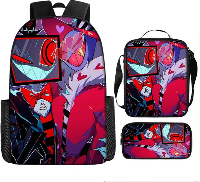Hell Inn Hazbin Hotel Schülerrucksack Set mit Umhängetasche und Federmäppchen, mehrfarbig - Bild 1