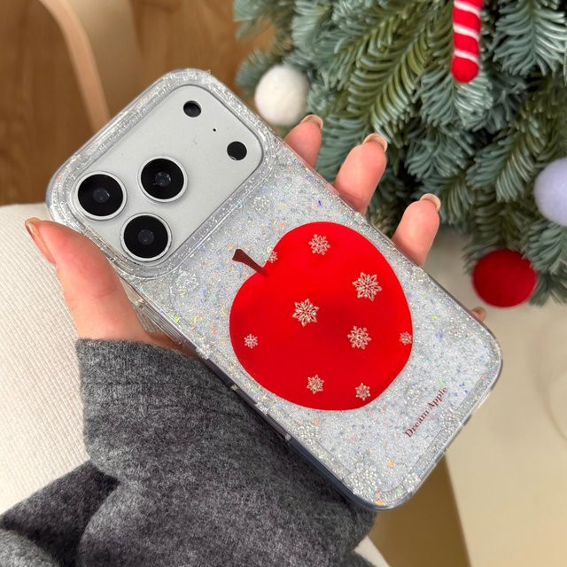 Stoßfeste Schutzhülle für Apple iPhone 17 16 15 14 Pro Max mit Weihnachtsserie Vergoldung Glitzer Schneeflocke in Rot und Multicolor - Bild 1