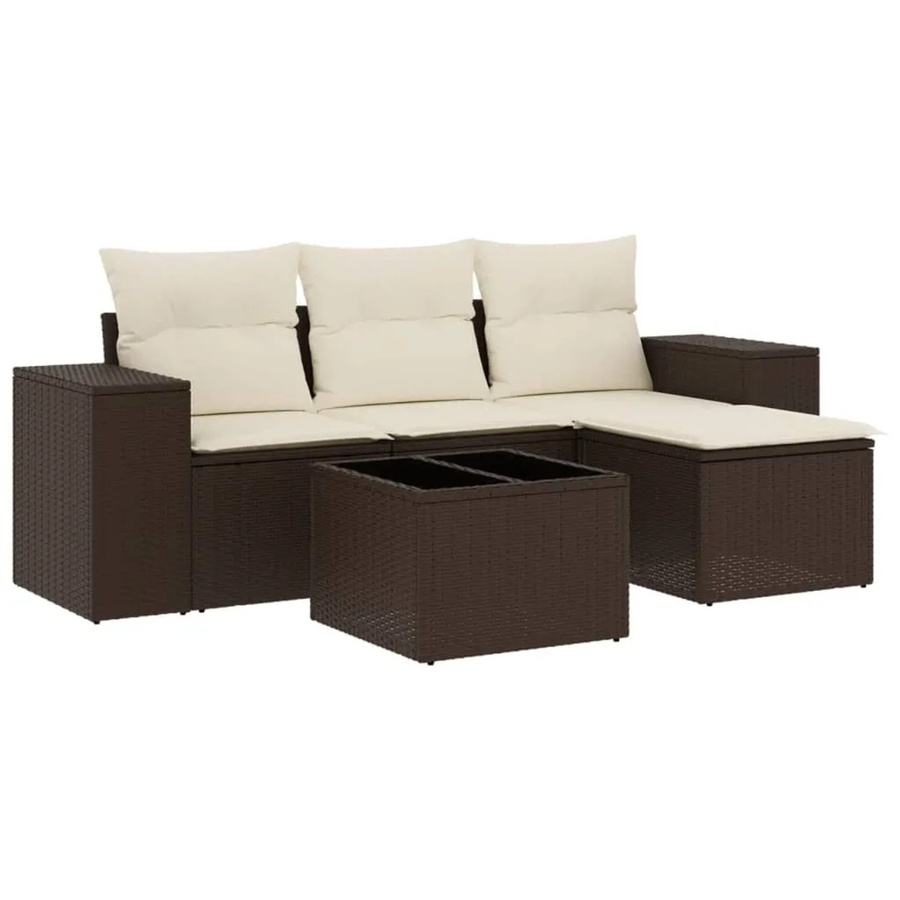 vidaXL 5-tlg Garten-Sofagarnitur aus braunem Poly-Rattan mit Kissen und pulverbeschichtetem Stahlgestell - Bild 2