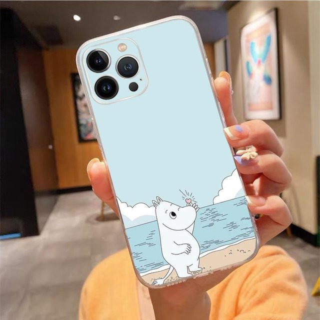 Handyhülle mit Mumin Motiv für iPhone 14 13 12 11 Pro Max XS XR X 12mini 14 Plus SE in Blau - Bild 1
