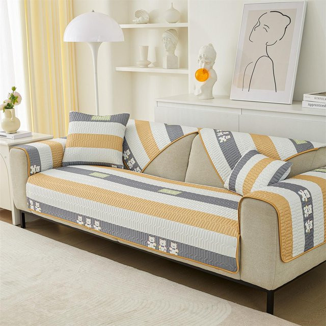Gesteppter Sofa Überwurf aus kühlender Eis-Seide in Gelb, rutschfester Sitzbezug für dein Sofa, B/B: 70 x 90 cm - Bild 1