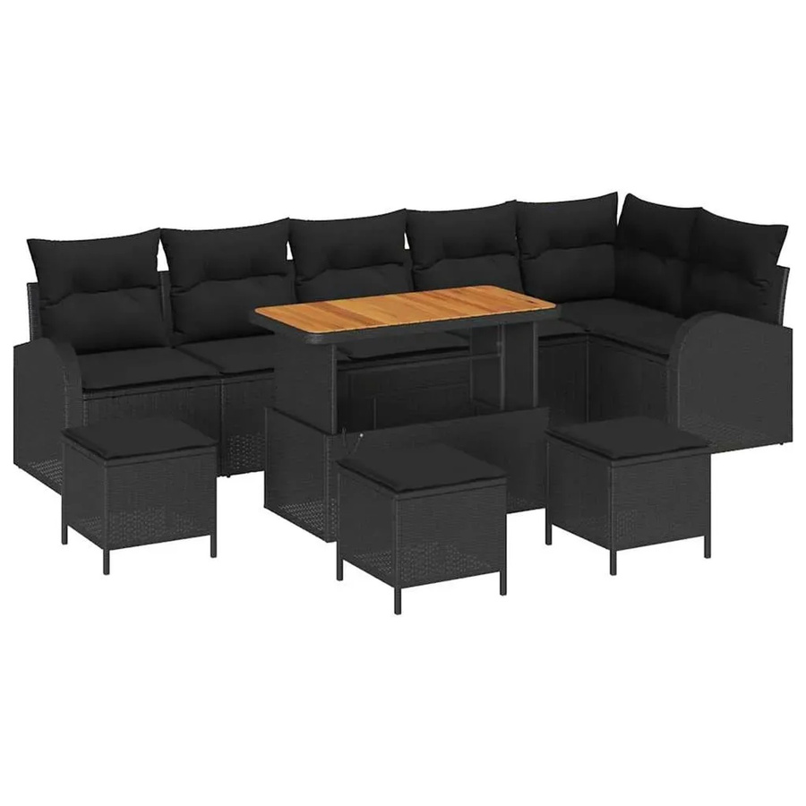 vidaXL Garten-Sofa-Set aus Poly Rattan mit Kissen, 10-teilig, Schwarz - Bild 2
