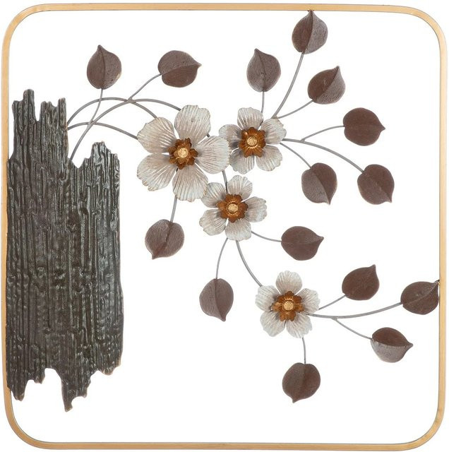 Gilde Wandrelief Kirschblüte in Braun, Beige und Gold, Metall, quadratisch, B/H: 50,5 x 50,5 cm - Bild 1