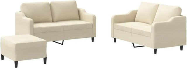 vidaXL 3-teilige Sofagarnitur in Beige mit Kissen und Stoffbezug im modernen Design - Bild 1