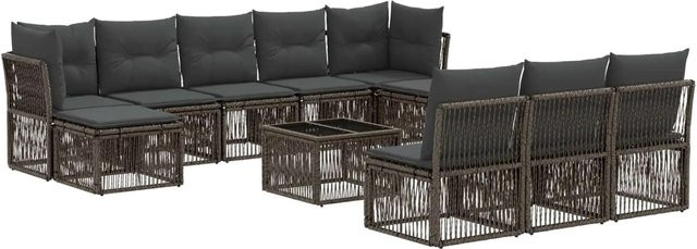 vidaXL Gartensofa-Set 11-tlg. in Grau aus Poly-Rattan mit Polsterkissen und Couchtisch für Garten und Terrasse - Bild 1