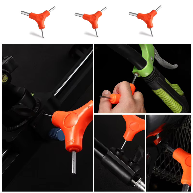 Dreiwege-Dreiecksschlüssel Fahrrad-Inbusschlüssel und Drehmomentschlüssel Set mit Sechskantschlüssel für Reparaturarbeiten in Rot und Orange - Bild 2