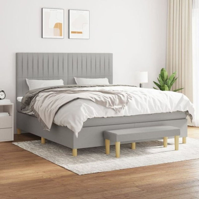 vidaxl Boxspringbett mit Matratze in Grau aus Stoff und Massivholz, B/T/H: 160 x 200 x 118 cm - Bild 1