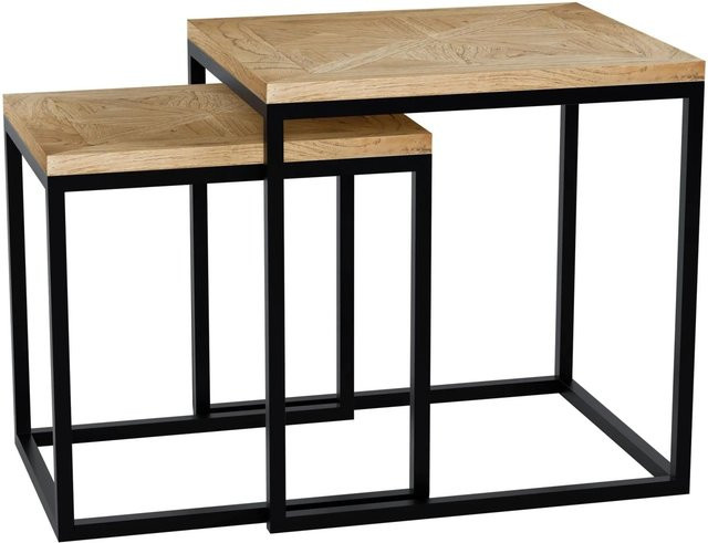 DELUKE Beistelltisch BOSSE 2er Set Eckig aus Mindiholz in Braun B/T/H: 48 x 38 x 47 cm - Bild 1