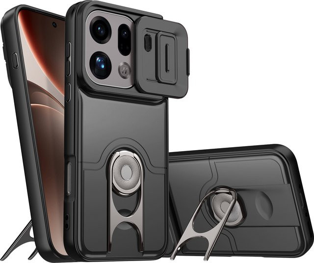 DIXSG Schutzhülle mit Metallring-Ständer und Schiebefenster für OPPO Find X9 Pro, stoßfest, TPU-Rahmen und Hartplastik-Rückseite, Pink oder Black - Bild 1