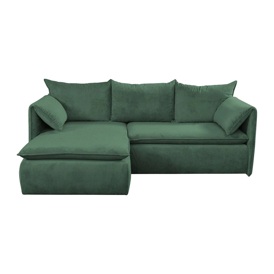 Vente-unique Schlafsofa Teodora in Piniengrün mit Cord-Bezug und L-Form - Bild 2