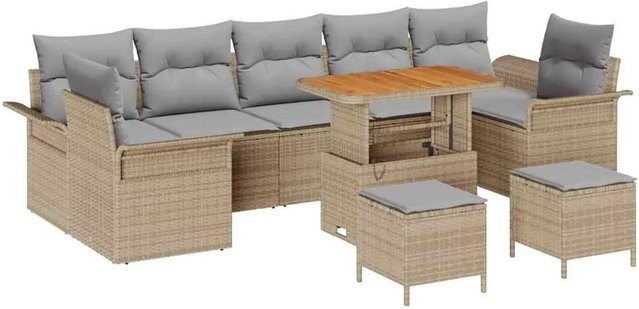 vidaXL Garten-Sofa-Set 10-teilig mit Kissen in Beige und Hellgrau aus Metall und Akazienholz - Bild 1