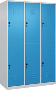 C+P Doppelstock-Spind Classic PLUS mit 3 Abteilen, Stahl, Grau/Blau, H x B x T: 185 x 120 x 50 cm - Bild 1
