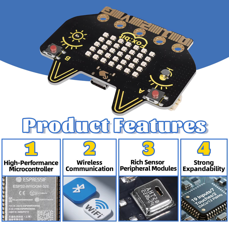 Keyestudio STEM Fox:bit Esp32 Entwicklungsboard, mit Bluetooth, Wi-Fi, USB-C - Bild 4