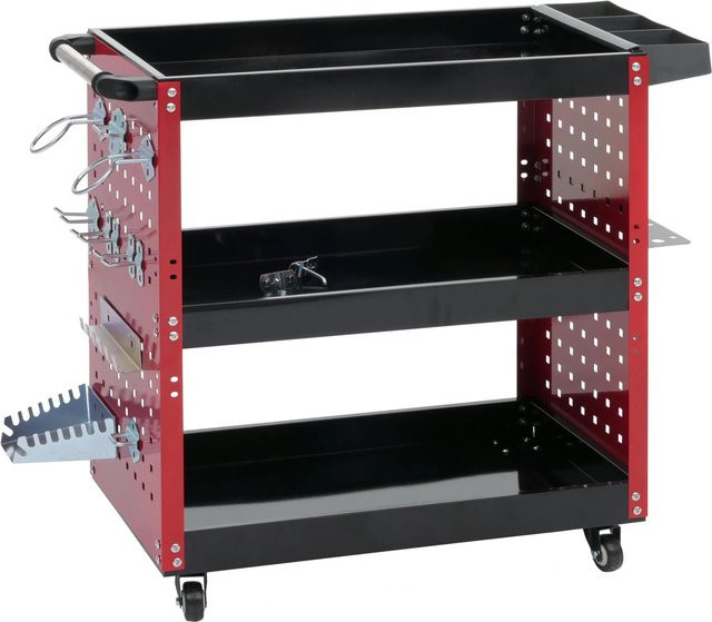 PROREGAL Werkstattwagen aus Stahl in Rot und Schwarz mit 3 Ladeflächen und Lochraster, H x B x T: 73 x 90 x 35 cm - Bild 1