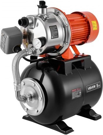 VEVOR Tiefbrunnenpumpe mit Drucktank, 1.6 HP Wasserbooster System aus Edelstahl, 230V, 5000 LPH, 19L Tank, Silber/Mehrfarbig - Bild 1