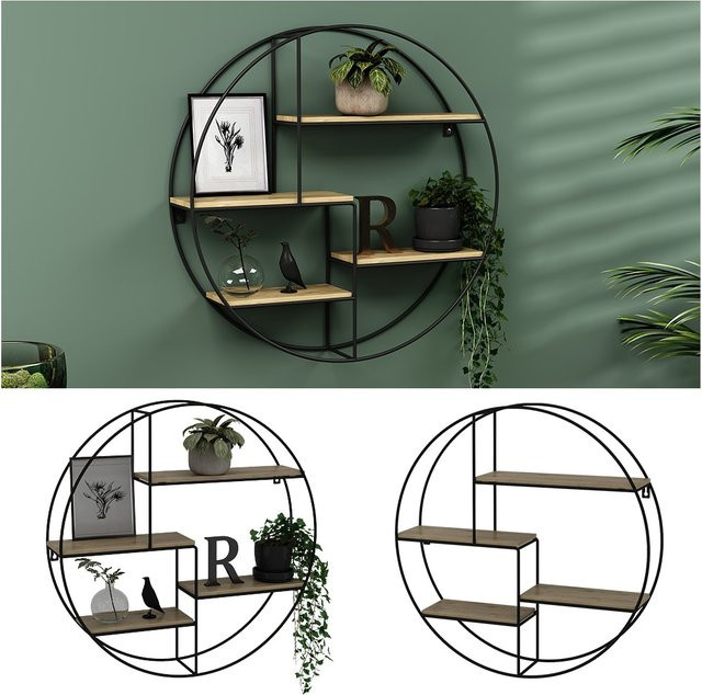 Vicco Wandregal Fyrk im Industriestil aus Metall, Eiche Schwarz und Braun, B/H: 55 x 55 cm - Bild 1