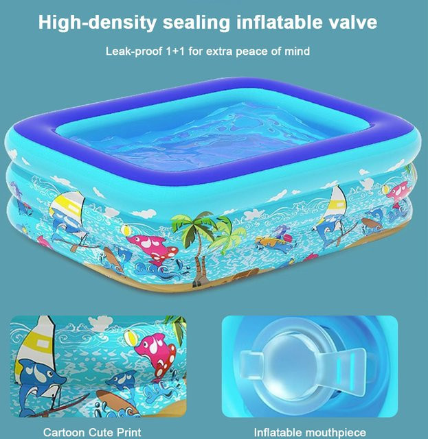 APWIKOGER Aufblasbarer Pool für Babys und Kinder mit Meerestier-Motiv in Blau, rechteckiges Kunststoff-Schwimmbecken für Indoor und Outdoor - Bild 1