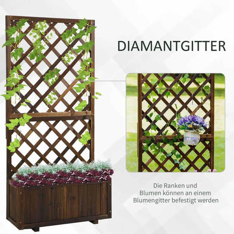 Outsunny Pflanzkasten mit Rankgitter aus Tannenholz in Braun für den Garten, B: 72,5 cm, T: 31,5 cm, H: 149,5 cm - Bild 4