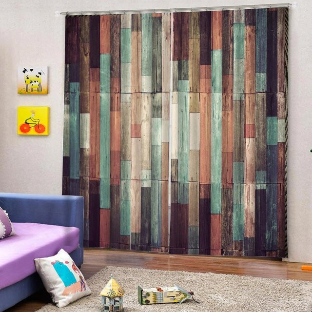 Verdunkelungsvorhang im Bauernhaus-Stil von Yiran Furniture mit Holzplanken-Design, Breite: 70 cm, Höhe: 215 cm - Bild 1